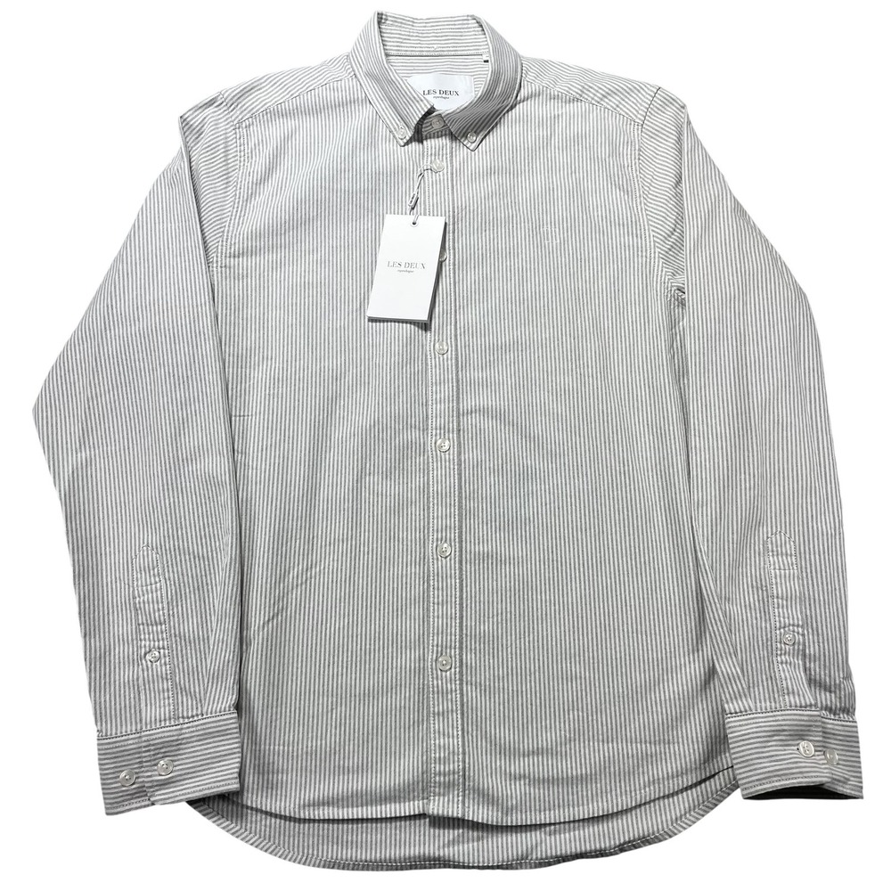 Les Deux Shirt Mens Medium White Stripe Oxford Long‎ Sleeve Button Kristian NEW